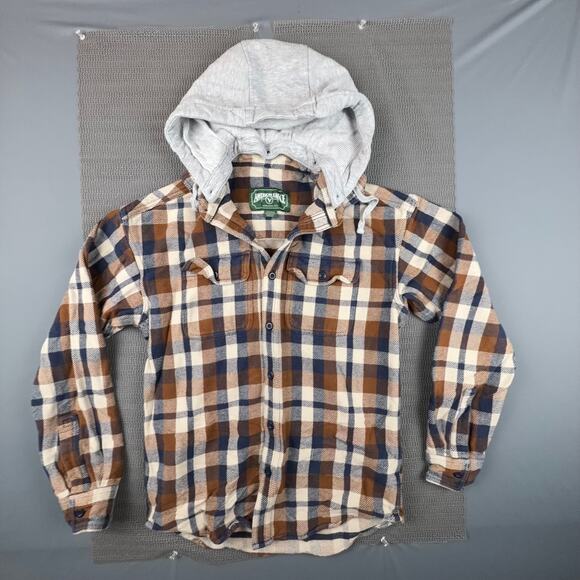 American Eagle Outfitters Other - American Eagle Hooded Flannel Shirt XS Brown Blue Plaid Button Front